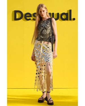 Desigual Sleeveless Printed T-Shirt, Polyester - Black