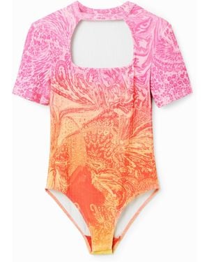 Desigual M. Christian Lacroix Ribbed Cut-Out Bodysuit, Viscose - Pink
