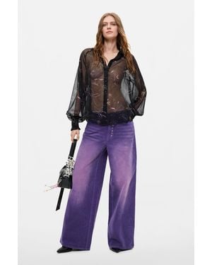 Desigual Wide-Leg Corduroy Trousers, Cotton - Purple