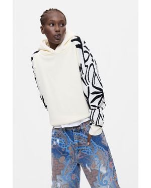 Desigual Floral Sweatshirt 100% Baumwolle, Damen, Baumwolle, Weiß - Blau