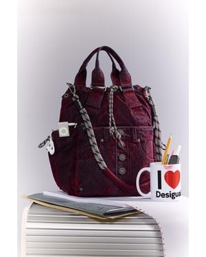 Desigual Medium Embroidered Backpack, Cotton - Purple