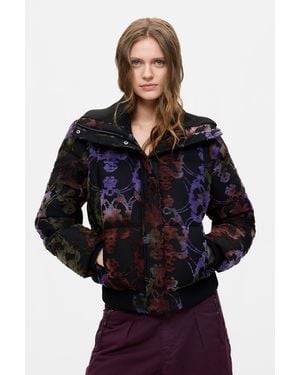 Desigual Short Padded Flocked Coat, Polyester - Blue