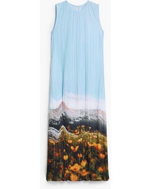 Desigual Pleated Landscape Dress, Polyester - Blue