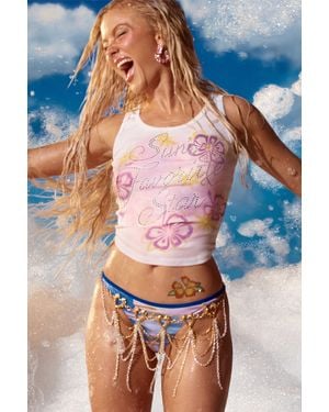 Desigual Printed Strappy T-Shirt, Cotton - White