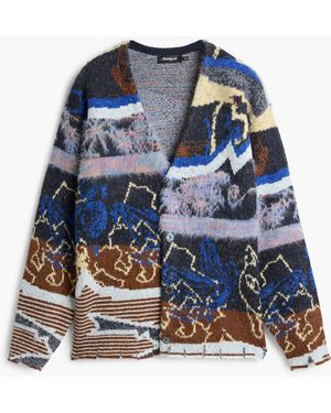 Desigual Studio Embroidered Cardigan Jumper - Blue