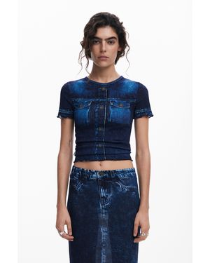 Desigual Denim Effect T-Shirt, Cotton - Blue
