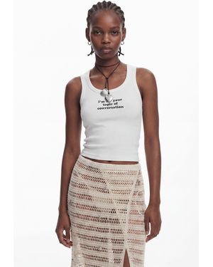 Desigual Tank Top With Text, Viscose - White
