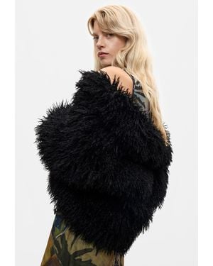 Desigual Abrigo Pelo Sintético, Mujer, Poliester, Negro