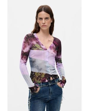 Desigual Jersey V-Neck Estampado, Rojo