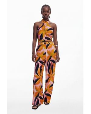 Desigual Floral Print Pants - Orange