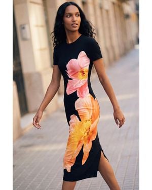 Desigual Long Floral Dress, Viscose - Black