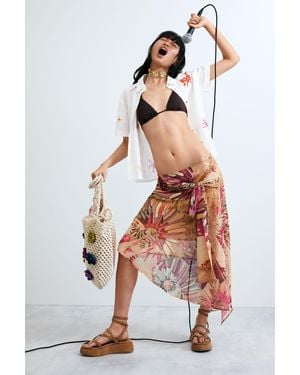 Desigual Printed Midi Skirt, Polyester - White