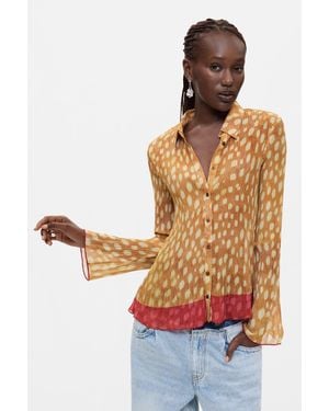 Desigual Pleated Printed Shirt, Polyester - White