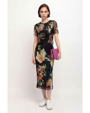 Desigual Slim Midi-Skirt Print, Viscose - Blue