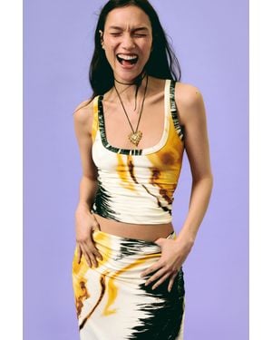 Desigual Top Tirantes Estampado, Viscosa, Amarillo