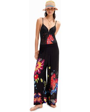 Desigual Palazzohose Zeichnungen Dschungel - Weiß