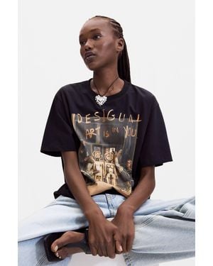 Desigual Printed T-Shirt, Cotton - Black