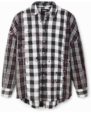 Desigual Patchwork Plaid Shirt, Cotton - White