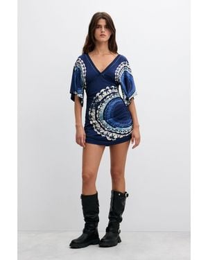 Desigual Vintage Ruched Short Dress, Cotton - Blue