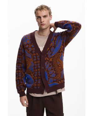 Desigual Paisley Cardigan Jumper, Cotton - Red