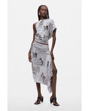 Desigual Asymmetrischer Bedruckter Rock, Damen, Viskose, Schwarz - Blau