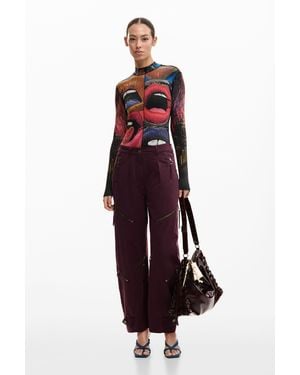 Desigual Tie-Dye Trousers With Zippers, Cotton - Blue