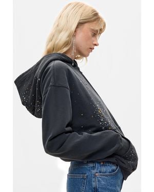 Desigual Sudadera Brillos Cremallera, Mujer, Algodon, Negro - Azul