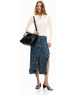 Desigual Denim Ruffle Skirt, Lyocell - Blue
