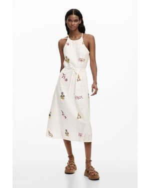 Desigual Embroidered Halter Dress, Cotton - White