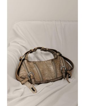 Desigual Bolso Mediano Piel Metalizado Studio, Mujer, Lamb Leather, Amarillo - Marrón