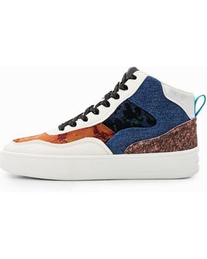Desigual Patchwork Mid-Top Trainers - Blue