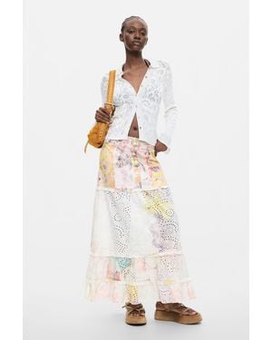 Desigual Floral Printed Skirt, Cotton - White