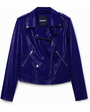 Desigual Textured Biker Jacket, Polyurethane - Blue
