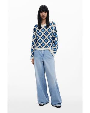 Desigual Mehrfarbiger Häkelpullover - Blau
