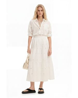 Desigual Swiss Embroidery Midi Skirt, Cotton - White