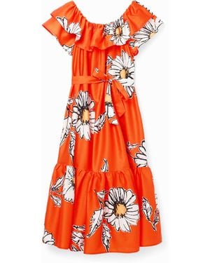 Desigual Daisy Ruffle Midi Dress, Cotton - Red