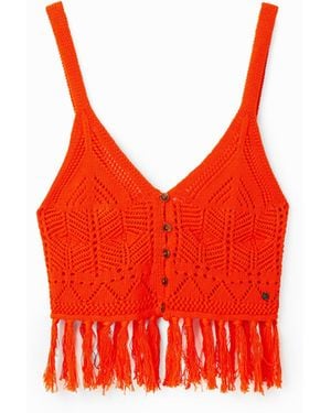 Desigual Crochet Crop Top, Cotton - Red
