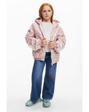 Desigual Metallic Quilted Coat - Blue