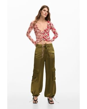 Desigual Satin Cargo Pants, Polyester - Green