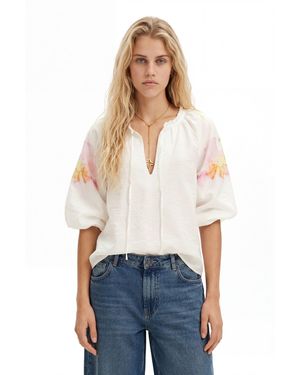 Desigual Flowy Blouse With Watercolour Floral Print - White