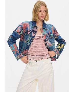 Desigual Printed Jacket 100% Cotton, Cotton - Blue