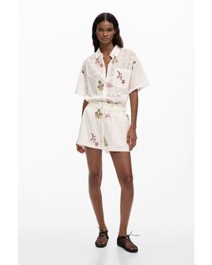 Desigual Bestickte Shorts, Damen, Baumwolle, Weiß - Natur