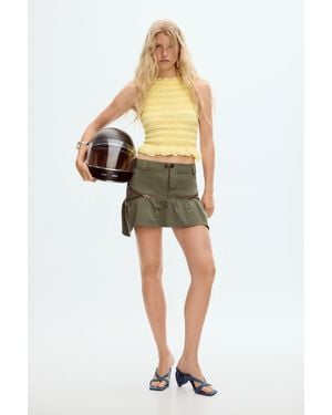 Desigual Short Skirt With Zippers, Cotton - Green