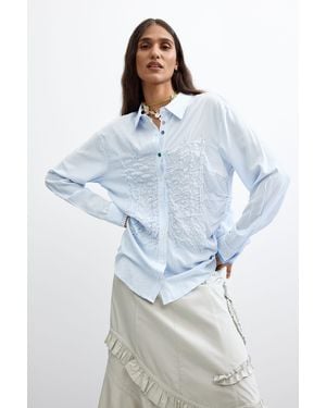 Desigual Long Striped Shirt, Viscose - Blue
