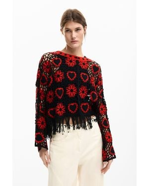 Desigual Crochet Jumper Hearts - Red