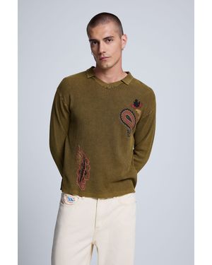 Desigual Bedruckter Polopullover, Herren, Baumwolle, Grün