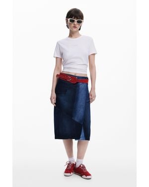 Desigual Crossed Denim Midi Skirt - Blue