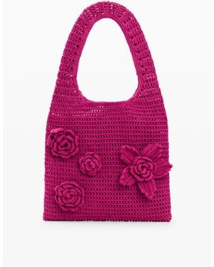Desigual Crochet Bag With Flowers, Cotton - Pink