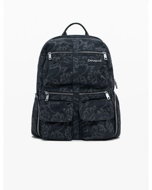Desigual Large Embroidered Denim Backpack - Blue