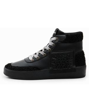 Desigual Faux-Sheepskin High-Top Sneakers - Black